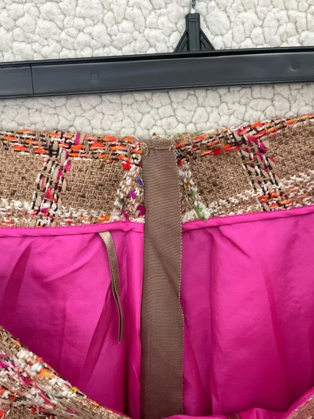 kate spade Camel Tweed Plaid Mini Skirt with Multicolor Stitching